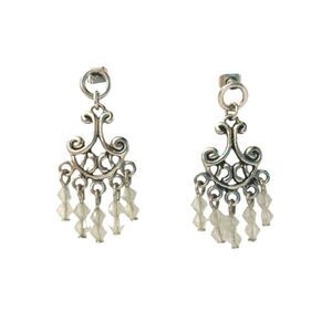 Vintage White Beads Chandelier Dangle Earrings Silver Tone Post Screw